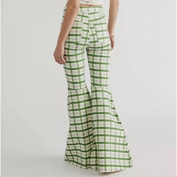 Free People Denim - Free People Just Float On Flare Jean Extreme Gingham Mint Green Fray Hem